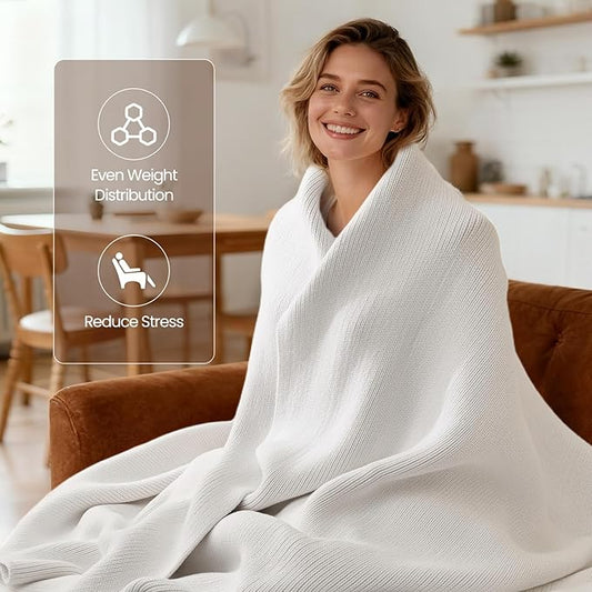 Knitted Weighted Blanket for Adults, 62"x90" 16lbs Chunky Knit Heavy Cotton Blanket, Cooling, Breathable, Sustainable, Machine Washable,Valentine's Day Birthday Gifts Presents for Mom Women