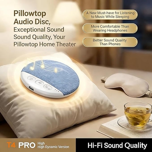 Bluetooth Pillow Speaker for Sleeping, Under Pillow Speaker with Sleep Timer & White Noise, Thin Speaker for Bed, Hi-Fi Sound, 48H Battery, Type-C, Private Listening for Adults & Kids (Pro)
