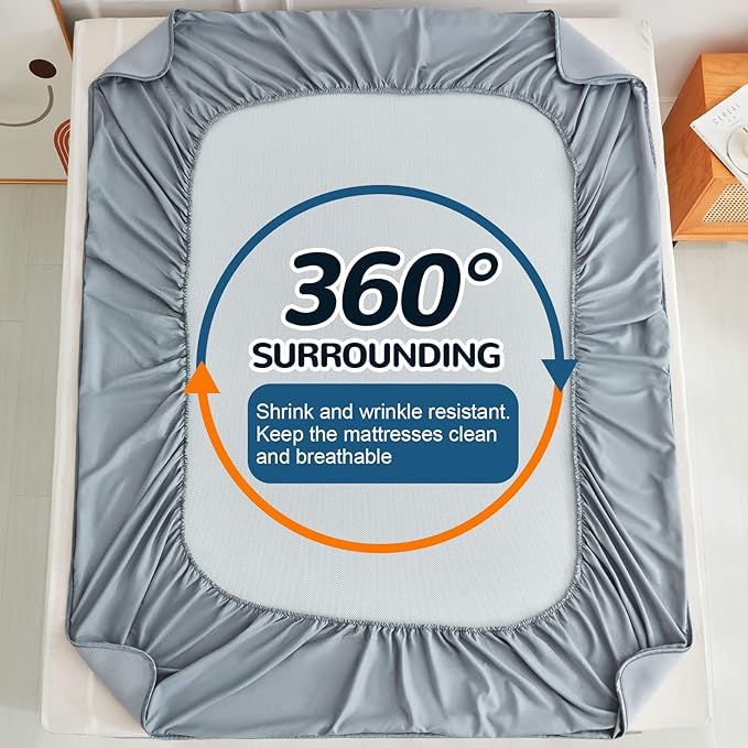 Ailemei Direct Cooling Thin Mattress Pad, King Size Mattress Topper for Hot Sleepers, Deep Pocket Fits 16" Mattresses, Fitted Sheets for Bed, Summer Cooling System, Gray, 76"x80"