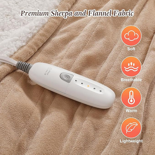 Full Size Heated Electric Blanket Heating Blanket - 72X84in Full Size Electric Blanket for Bed, Fast Heating and Over-Heat Protection Heated Blanket 5 Heat Levels, House Warming Gifts New Home (Beige)