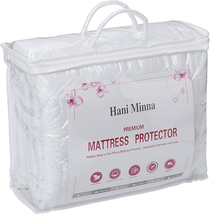 Hani Minna Premium Quilted Fitted Mattress Pad Protector Made with Natural Combed Cotton - Cooling and Breathable Mattress Topper (King)
