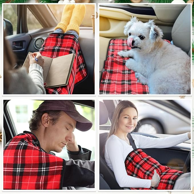 Tuanse 2 Pcs USB Heated Blanket 25"x35" Small Portable 5v 3 Setting Electric Blanket with Timer and Temperature Controller Winter Wearable Recharge Throw for Travel Home(Rose Red Plaid)