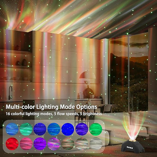 AIRIVO Northern Lights Aurora Projector, Star Projector Music Speaker, White Noise Night Light Galaxy Projector for Kids Adults, for Home Decor Bedroom/Ceiling/Party (Black)