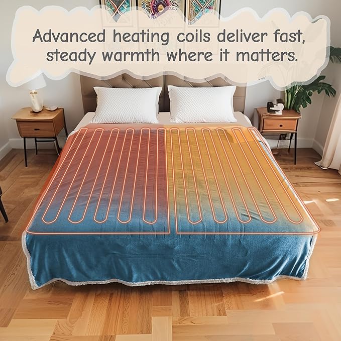 Electric Heated Blanket Throw Size 50"x60", Soft Flannel with Overheat Protection, 9 Adjustable Heat Settings & 10-Hour Auto-Off Timer, Fast Heating for Winter Comfort, Blue