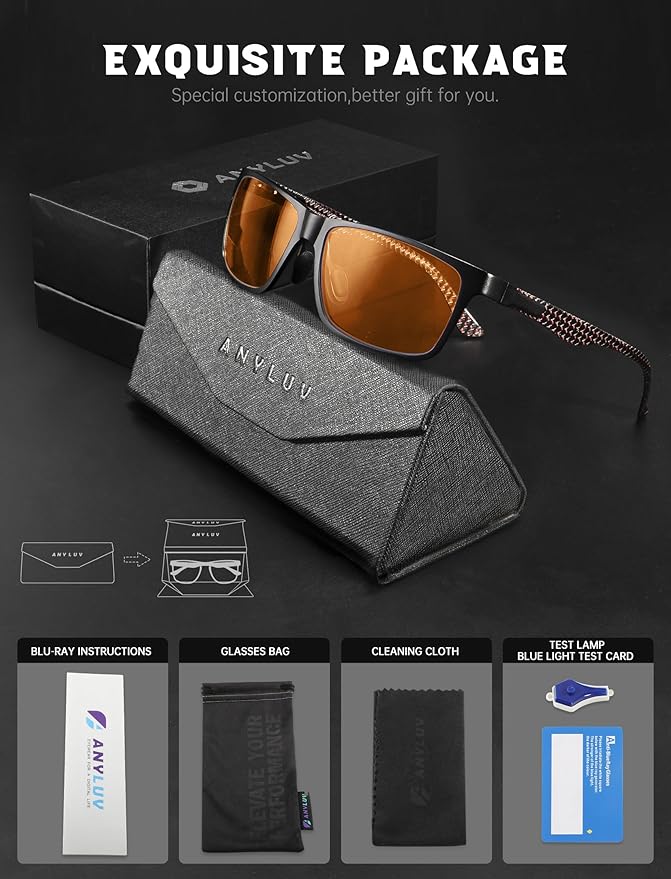 ANYLUV Blue Light Blocking Glasses Men Computer Gaming Glasses Lightweight Al-Mg Metal Anti Eyestrain Eye Protection