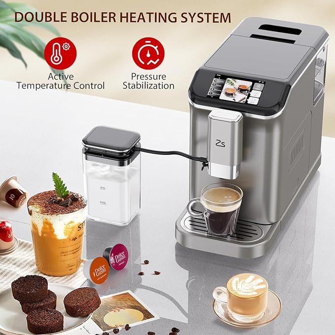 Fully Automatic Espresso Machine, 20 Bar Coffee Espresso Machine with Grinder & Automatic Milk Frother for Latte, Cappuccino, 7 Coffee Varieties, One-Touch Single/Double Shot for Espresso