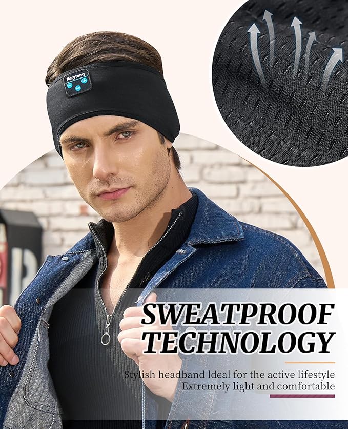 Perytong 2-Pack Sleeping Headphones, Headband Headphones with Ultra-Thin HD Stereo Speaker, Bluetooth Headband for Sports, Workouts, Insomnia, Yoga, Air Travel, Meditation
