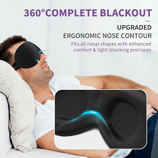 3D Sleep Mask for Men Women 2 Pack, Blackout Eye Mask for Sleeping Eye Mask for Side Sleeper, Memory Foam Adjustable&Washable, Airplane Travel Essentials Couples Yoga Meditation Office Black & Purple