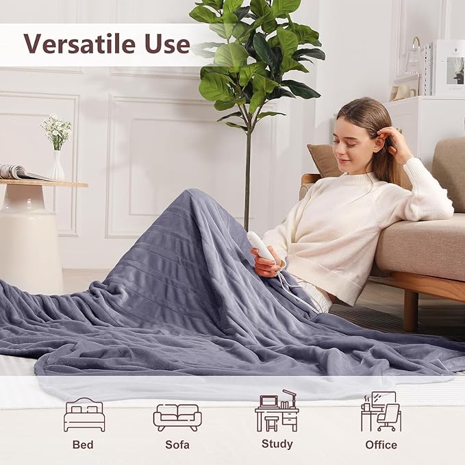 Electric Blanket Queen Heated Blanket Queen Size 84''X 90'' Soft Cozy Flannel with Dual Controller Heating Blanket of 5 Heating Level & 10 Hour Auto Off, ETL & FCC Certified, Machine Washable