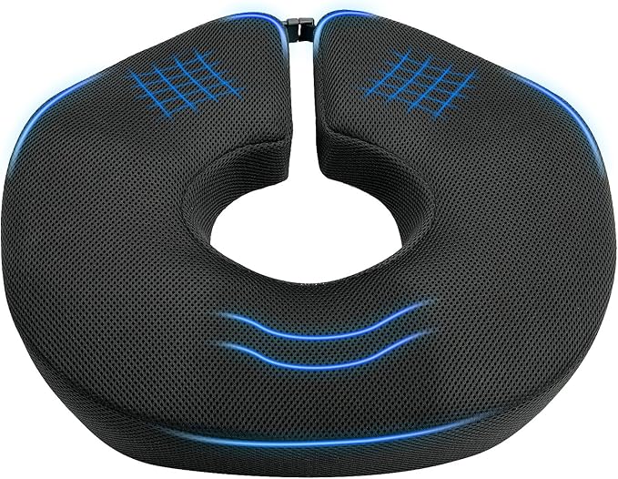 Feagar Donut Pillow for Tailbone Pain Relief - Hemorrhoid Pillow with Memory Foam for Coccyx, Sciatica, Pressure Sores, Office Chair Cushion for Pregnancy, Postpartum & Surgery Recovery(Black)