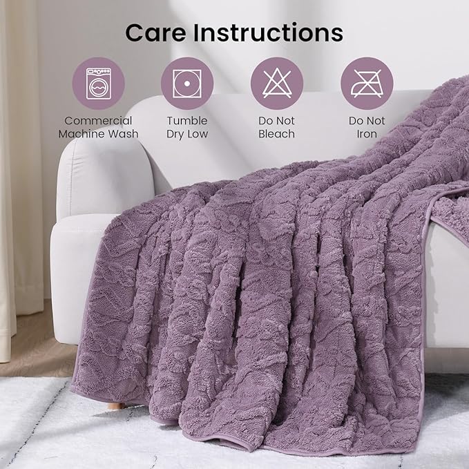 Drewin 15 lbs Weighted Blanket Queen Size, 60 x 80 inches, Dual Sided Soft Fuzzy Jacquard Sherpa Weighted Blankets for Adults, Comfortable Sofa Bed Blanket for Sleeping, Purple