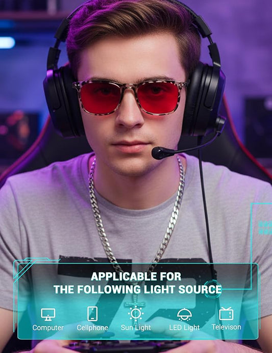 TIJN Sleep Glasses for 99% Blue Green Light Blocking Red Lens for Computer Gaming Screen Fatigue UV Protection