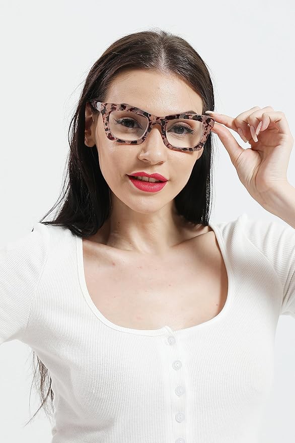 REAVEE Oprah Style Reading Glasses for Women, Blue Light Blocking Stylish Oversized Computer Readers Spring Hinge