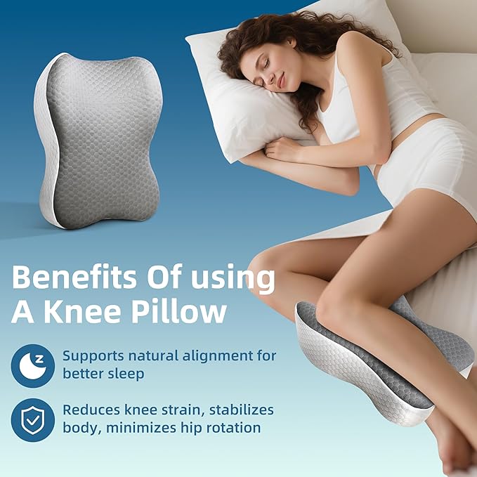 Knee Pillow for Side Sleepers, Memory Foam, Bolster Between Legs, Hip,Side Leg Support, Comfortable Positioning Elevation Pillow for Adults, Wider Contact Ergonomic Design