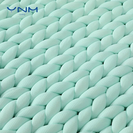 YnM Cooling Weighted Blanket, Handmade Chunky Yarn Knitted Design, Temperature Regulating and Breathable, Machine Washable Throw for Sleep or Home Decor (Menthe Green, 60x80 Inch, 15lbs)