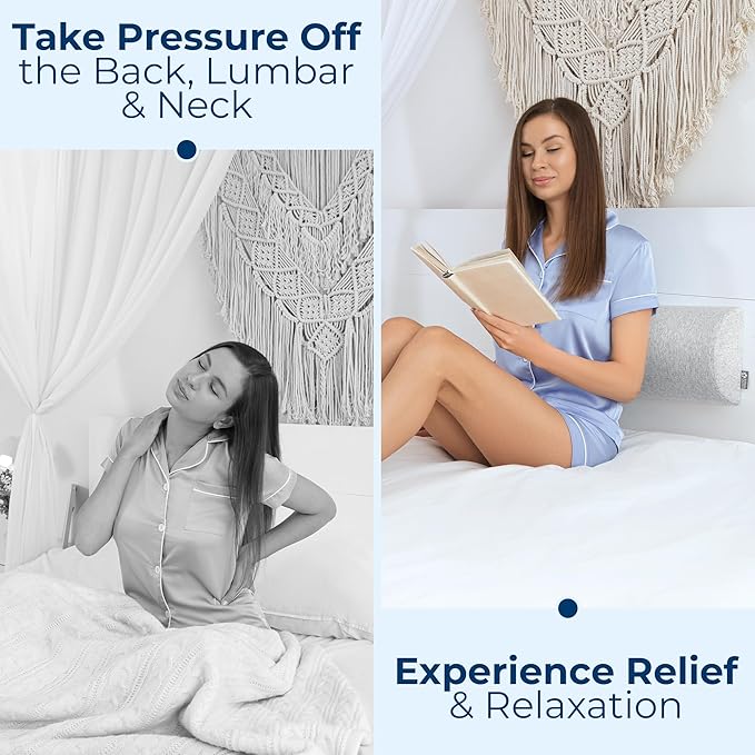 5 STARS UNITED Knee Pillow for Back Sleeping โ Memory Foam Cushion for Sciatica Pain Relief โ Under Leg Support for Sleeping on Back โ Half Moon Bolster for Bed, Gray Cotton Cover