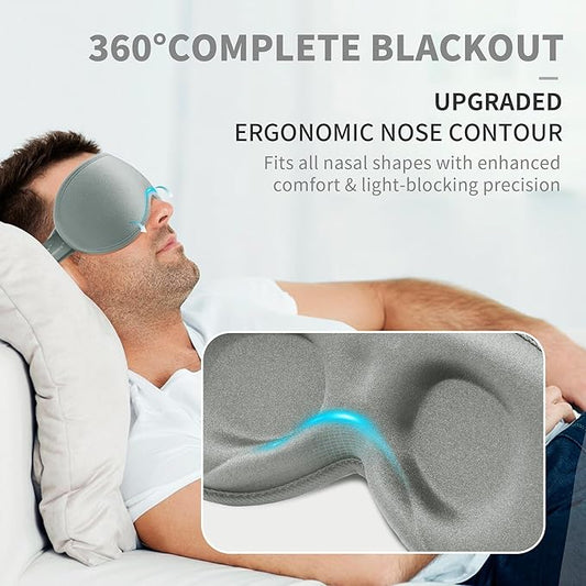 3D Sleep Mask for Men Women 2 Pack, Blackout Eye Mask for Sleeping Eye Mask for Side Sleeper, Memory Foam Adjustable&Washable, Airplane Travel Essentials Couples Yoga Meditation Black & Silver-Gray