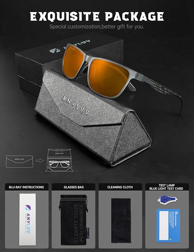 ANYLUV Blue Light Blocking Glasses Men Computer Gaming Glasses Lightweight Al-Mg Metal Anti Eyestrain Eye Protection