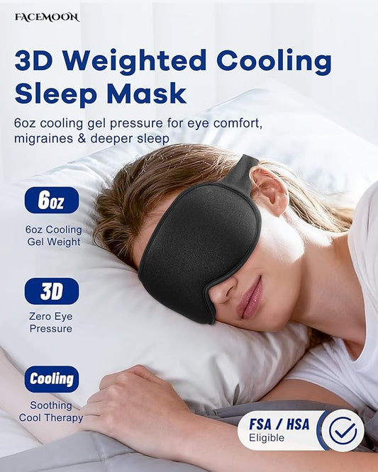 3D Weighted Cooling Gel Eye Mask – 6oz Weighted Eye Mask for Sleeping, 100% Blackout Gentle Pressure Sleep Mask, Ice Cold Gel, Eye Care, Migraine & Headache, Anxiety Relief Items for Women Men