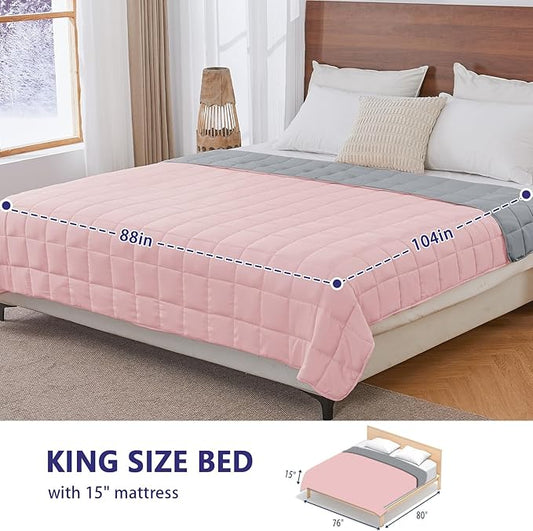 yescool Weighted Blanket for Adults (25 lbs, 88” x 104”, Pink Grey) Cooling Heavy Blanket for Sleeping Perfect for 240-260 lbs, King Size Breathable Blanket with Premium Glass Bead