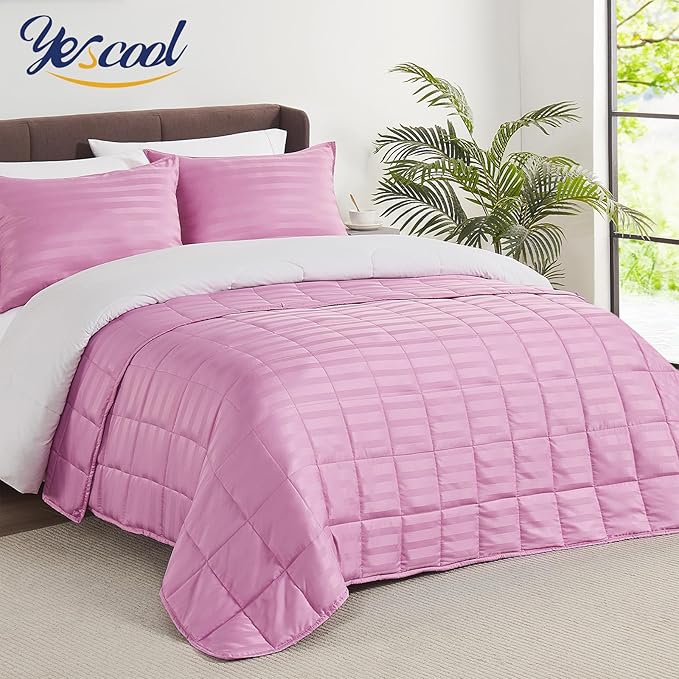 yescool Weighted Blanket for Adults (20 lbs, 48" x 72", Salmon Stripes) Heavy Blanket for Sleeping Perfect for 190-210 lbs, Twin Size Breathable Blanket with Premium Glass Bead, Machine Washable