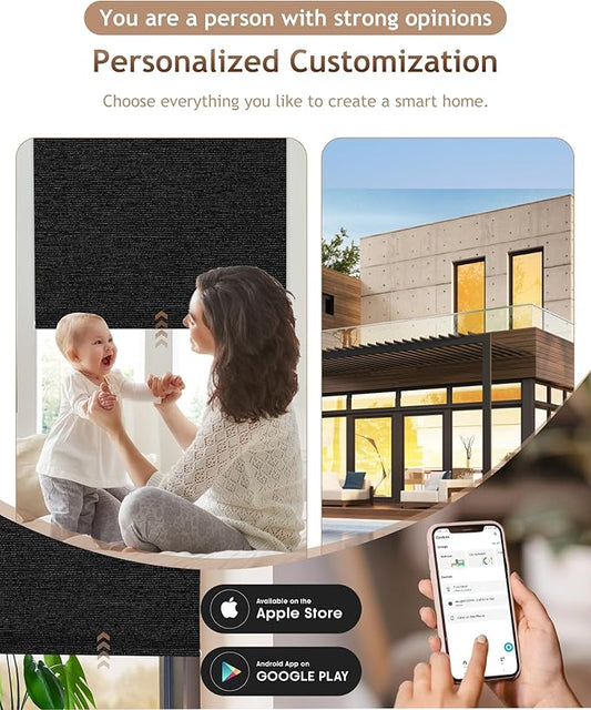 Kincmo Motorized Blinds with Remote,100% Blackout Motorized Roller Shades Work with Apple Homekit,Alexa,Google, Custom Electric Blinds with App,Voice Control (Atlantic Black)