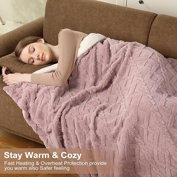 Electric Blanket King Size Dual Control, Heated Blanket Wireless Electric Tufted Sherpa Blanket, 10 Heating Levels& 10 Times, Overheat Protection, 10H Auto Off, ETL Certified,Pink, 90"x100"