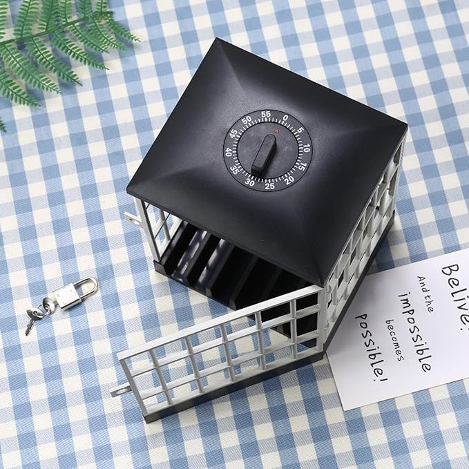 Lockable Cell Phone Jail with Timer, 5.9x7x5 Inch Mobile Phone Jail, Smartphone Holder Phone Jail Cage Fun Gifts for Classroom Office, Novelty Party Fun Gift with Timer 2