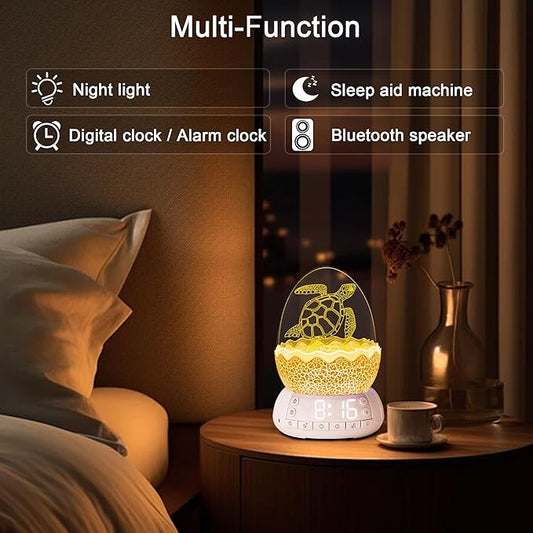 Turtle Smart Clock with Bluetooth Speaker & Mood Light 2 Alarm Settings + 20 White Noise Songs + 11 Color LED Egg Lamp Touch Control & Dimmable for Bedroom, Nursery, Home Office (Ocean)