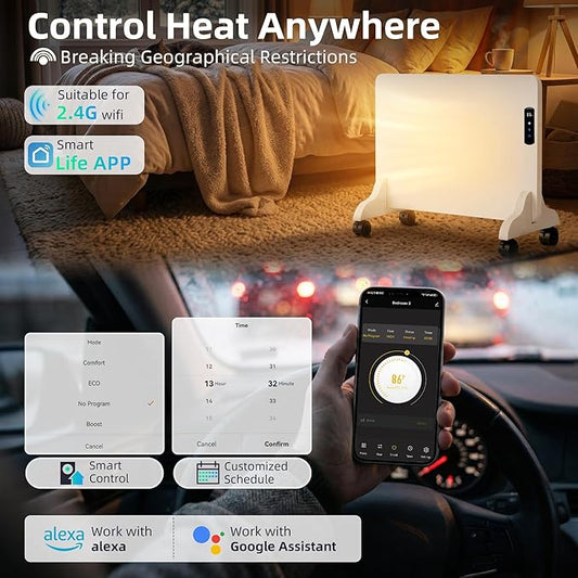 Smart Convection Space Heater, Movable Floor Heater with Wall Mounted Kit for Indoor Use, 600W Energy Efficient Heaters, Remote/APP Control, Quiet Heaters for Bedroom, Office etc