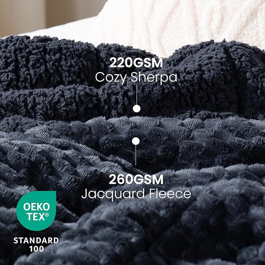 Drewin Weighted Blanket Queen Size 20lbs, Soft Cozy Jacquard Sherpa Weighted Blanket for Adults, 60 x 80 inches Bed Blanket for Sleeping, Cozy Fluffy Knitted Heavy Blanket, Grey Blue