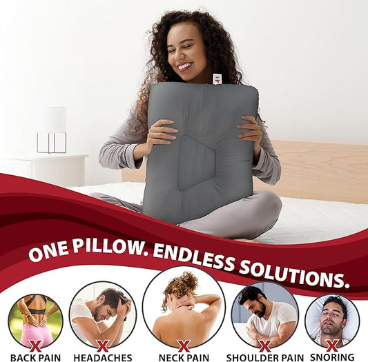 Core Products Tri-Core Cervical Support Pillow – Firm Orthopedic Neck Pillow for Pain Relief, Back and Side Sleepers – Ergonomic Contour Pillow – Assembled in USA, Petite Size, Gray