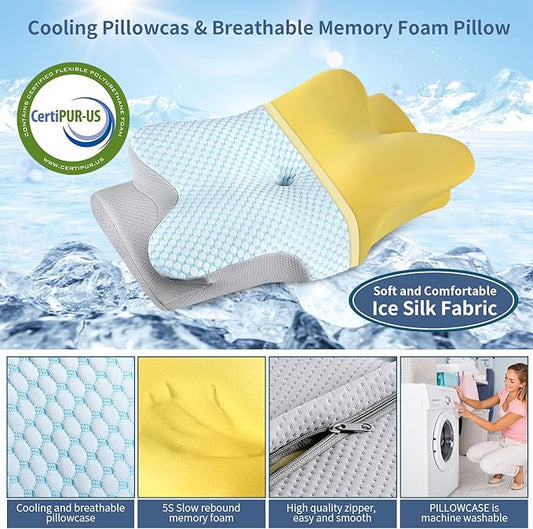 Cervical Neck Pillow - Ergonomic Side Sleeper Pillow for Pain Relief, Cooling Cervical Pillow for Sleeping, Contour Orthopedic Memory Foam Pillows for Back Stomach Sleepers