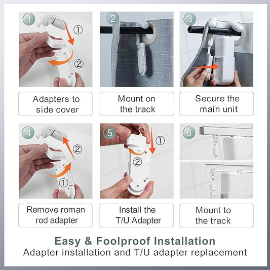 Automatic Curtain Opener Electric: Smart Remote Control Closer|Long-Lasting Battery/Type-C|No Drill for 8-40mm Roman Rods/T-Tracks & U-Rails|Quiet Motor Robot for Bedroom/living room