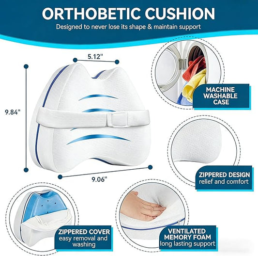QISHFEN Knee & Leg Pillows Foam Support Pillow for Sleeping for Back Pain,Leg Pillow for Sleeping On Side, Memory Foam Cushion Knee Support Pillows,Pregnancy Pillow Removable (with Strap)