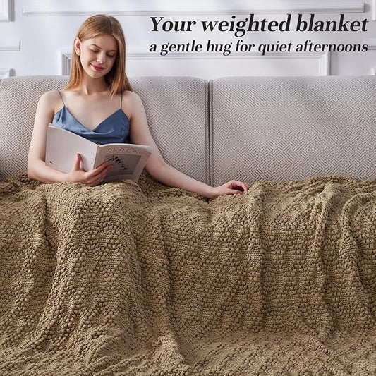 Knitted Weighted Blanket for Adult, Chunky Knit Weighted Throw for Sleep 36"*48" 3lbs, Cooling Breathable Heavy Blanket for Hot Sleepers, Machine Washable Fall Blanket for Room Decor(Beige)