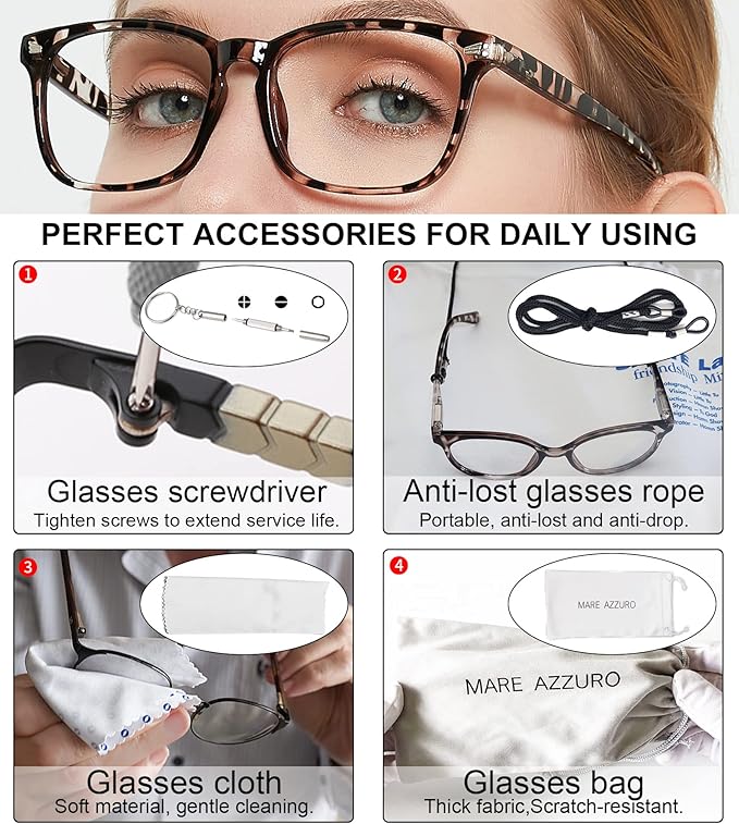 MARE AZZURO Computer Reading Glasses Women Blue Light Blocking Readers 0 1.00 1.25 1.50 1.75 2.00 2.25 2.50 2.75 3.00 3.50 4.00 5.00 6.00 (Leopard, 1.75)