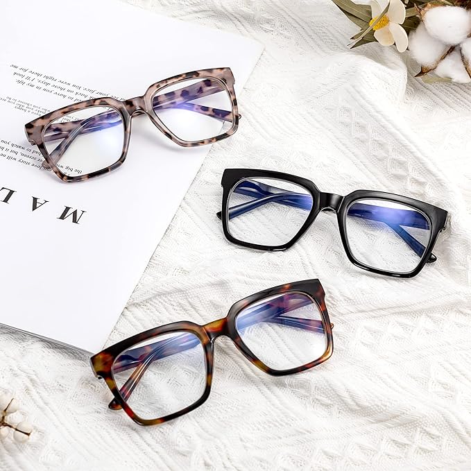 EASY READ 3 Pairs Reading Glasses for Women, Squre Computer Blue Light Blocking Anti UV Readers with Spring Hinge