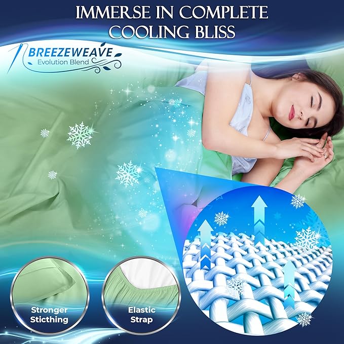 DECOLURE Cooling Sheets Full Set 4pcs - Luxurious & Ultra-Soft Full Size Cooling Sheets for Hot Sleepers - Comfortable Bamboo Viscose Microfiber Full Cooling Bed Sheets w/Deep Pockets (Sage Green)