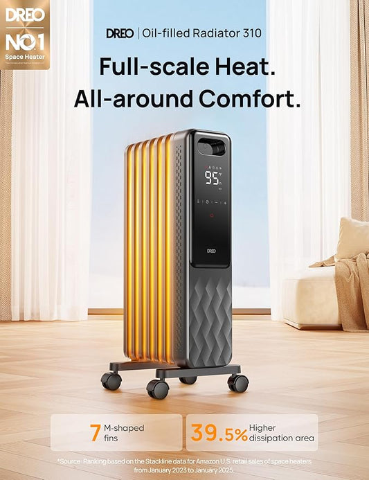 DREO Oil Filled Radiator, Electric Radiant Heaters for indoor use Large Room with Remote Control, Child Lock, 4 Modes, Overheat & Tip-Over Protection, 24h Timer, Digital Thermostat, Quiet, 1500W