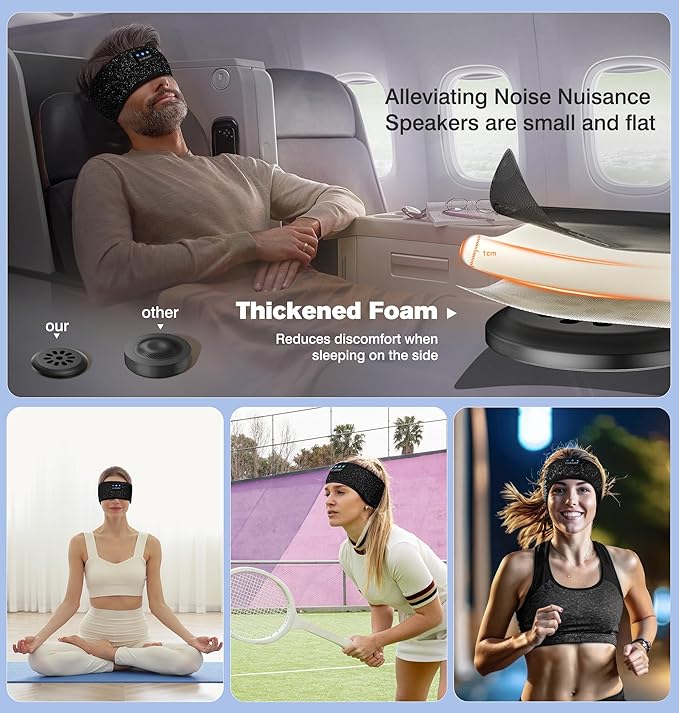 LC-dolida Sleep Headphones Bluetooth 5.4 Headband, Sports Wireless Earphones with Ultra-Thin HD Stereo Speaker Sweat Resistant Earbuds Sleeping Headphone for Workout Running Cool Gadgets Unique Gifts