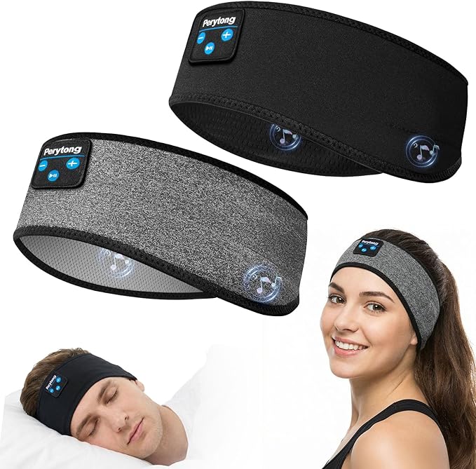 Perytong 2 Pack Sleep Headphones Bluetooth 5.4 Headband, Sleeping Headphones Music Headband for Men Women Side Sleepers, Sweat Resistant Sport Headband for Workout Yoga Running Sleeping