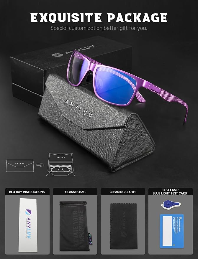 ANYLUV Blue Light Blocking Glasses Men Computer Gaming Glasses Lightweight Al-Mg Metal Anti Eyestrain Eye Protection