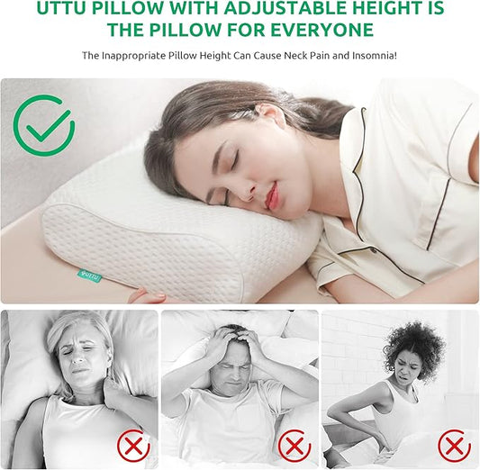 UTTU Cervical Pillow for Neck Strain Relief, Memory Foam Neck Pillow for Sleeping, Adjustable Orthopedic Sandwich Pillow, Contour Cooling for Side Back Stomach Sleeper, King(27.6"×15.7"×5.2"/4.5")