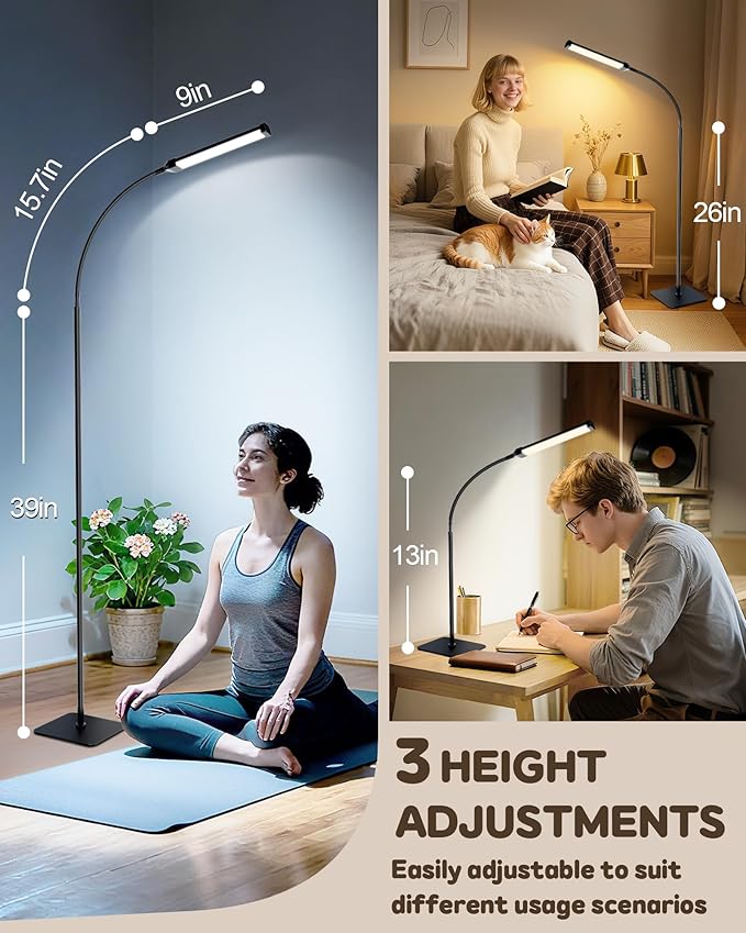 Light Therapy Lamp, 10000Lux UV-Free Sunlight Therapy Happy Lamp, Full Spectrum Light Therapy Floor Lamp with Adjustable Height & Brightness, 3 Color Temps, Therapy Lamp with Remote Control
