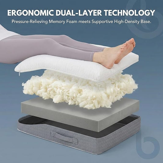 baibu Memory Foam Leg Elevation Pillow, Dual-Layer Patent Design Support Pillow to Raise Feet for Circulation, Leg Wedge Pillow for Sleeping, Knee Pillow for Knee Hip Ankle Pain Relief, 1PC