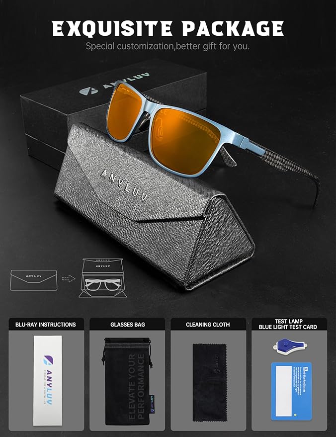 ANYLUV Blue Light Blocking Glasses Men Computer Gaming Glasses Lightweight Al-Mg Metal Anti Eyestrain Eye Protection