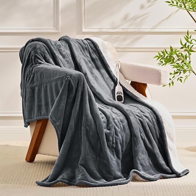 Heated Blanket Throw Electric Blanket 50''x60'' Heating Blanket with 9 Heating Levels 10 Timer Modes Auto-Off Fast Heating Overheat Protection ETL Certified Machine Washable Gift