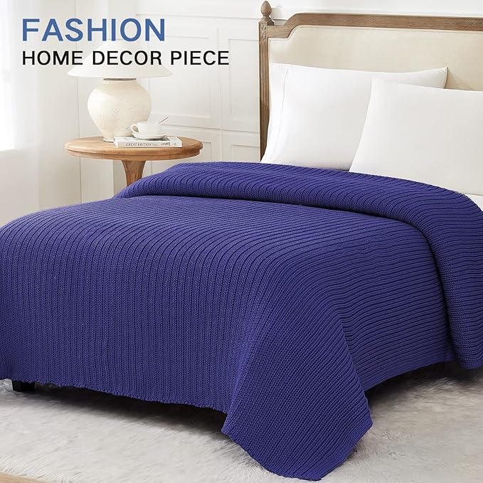 Guohaoi Knitted Weighted Blanket for Adults (Blue 48"x72" 15lbs) No Beads Cooling Throw Blanket for Hot Sleepers, Home Decor Breathable Chunky Knit Heavy Blanket Use on Full Size Bed