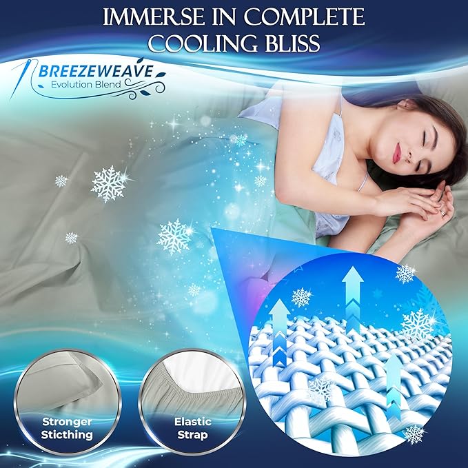 DECOLURE Cooling Bed Sheets Cal-King Set 4pcs - Luxurious & Soft California King Size Cooling Sheets for Hot Sleepers - Comfy & Cool California King Bamboo Viscose Microfiber Sheets (Light Grey)